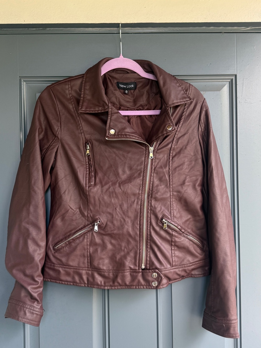 New Look Women's Mauve Faux Leather Moto Jacket, Size M